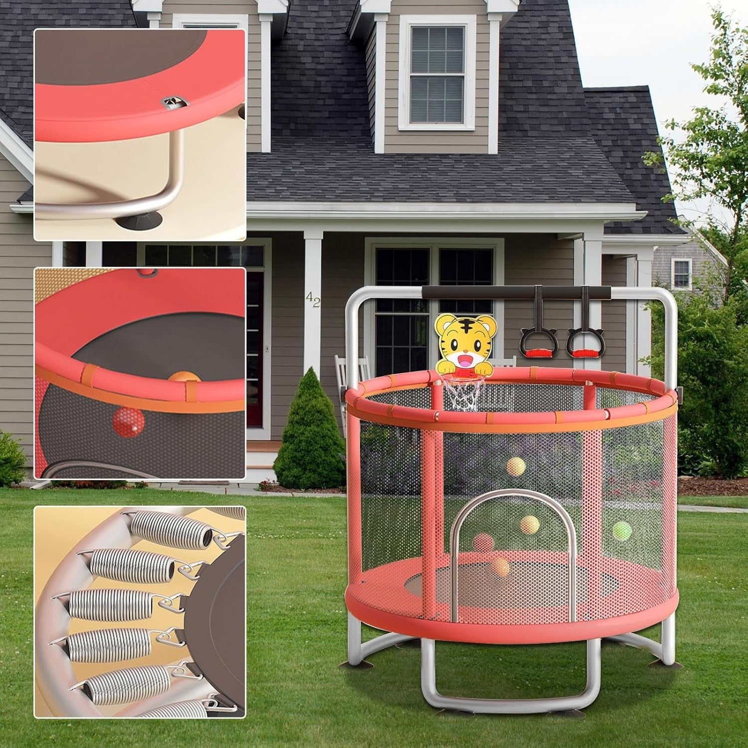 5FT Kids Trampoline Indoor Outdoor Toddler Play Gym Enclosure Hoop Set