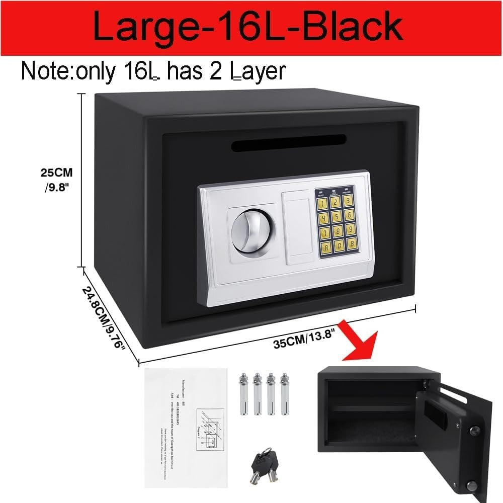 16L Digital Safe Box Electronic Keypad Lock Cash Security Black