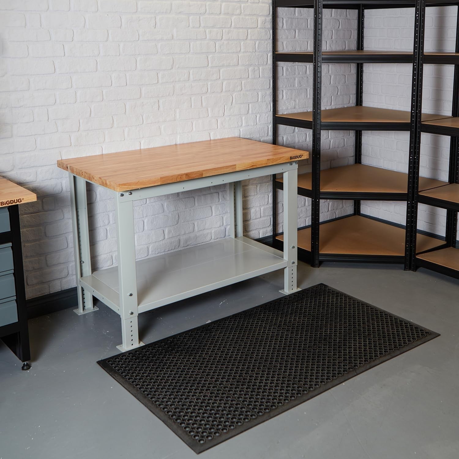 Adjustable Heavy Duty Workbench 600kg Steel Top with Shelf 1715mm x 600mm