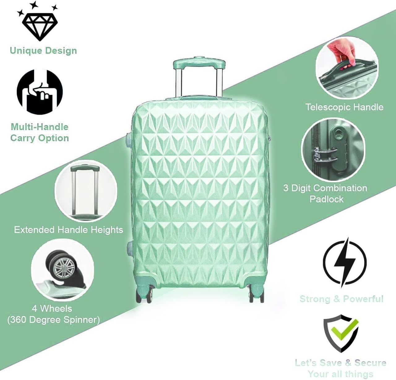 24 Inch Medium Hard Shell Suitcase Lightweight 4 Dual Spinner Wheels Lock Green