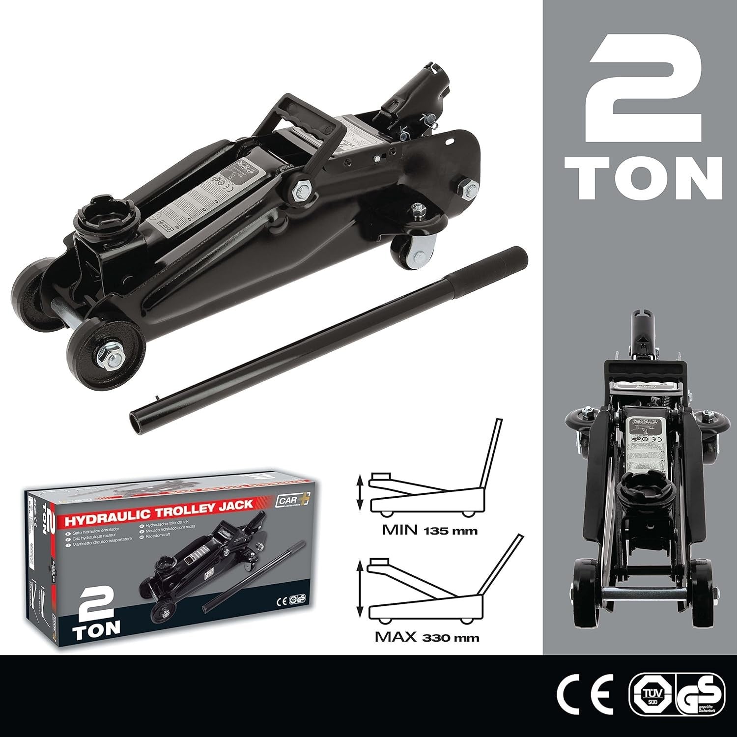 2 Ton Hydraulic Trolley Jack 135–330mm Lightweight Car Lift with Carry Case