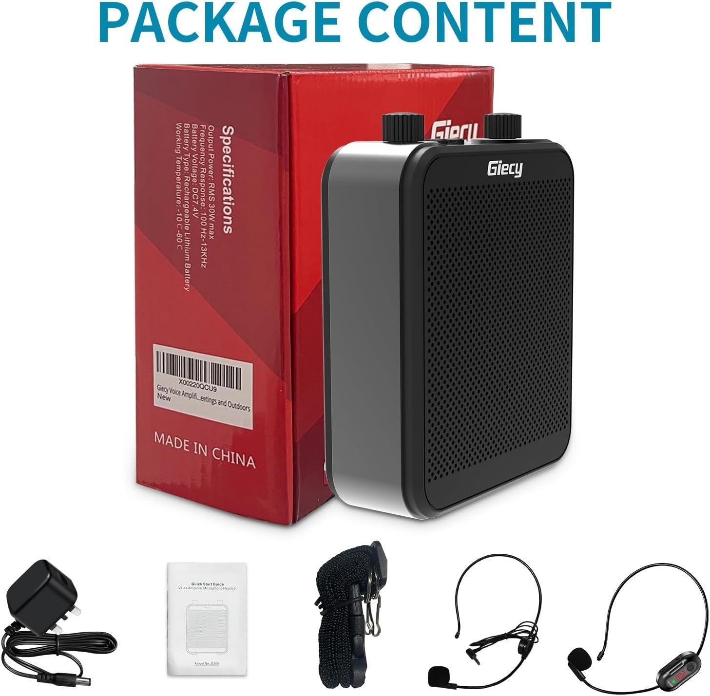 30W Portable Voice Amplifier UHF Wireless Mic Bluetooth Rechargeable