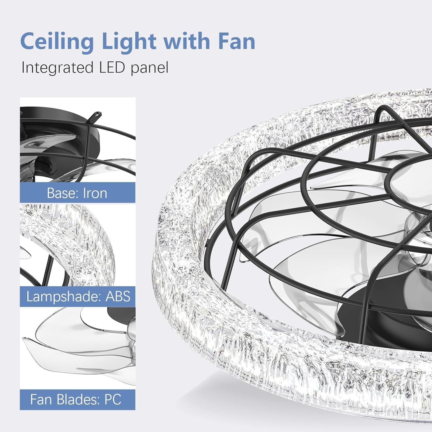 Litglobe 49CM Reversible Ceiling Fan with LED Light, 6-Speed, Dimmable, Quiet