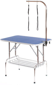 Dog Grooming Table Folding Stainless Steel Adjustable Arm Non Slip Blue