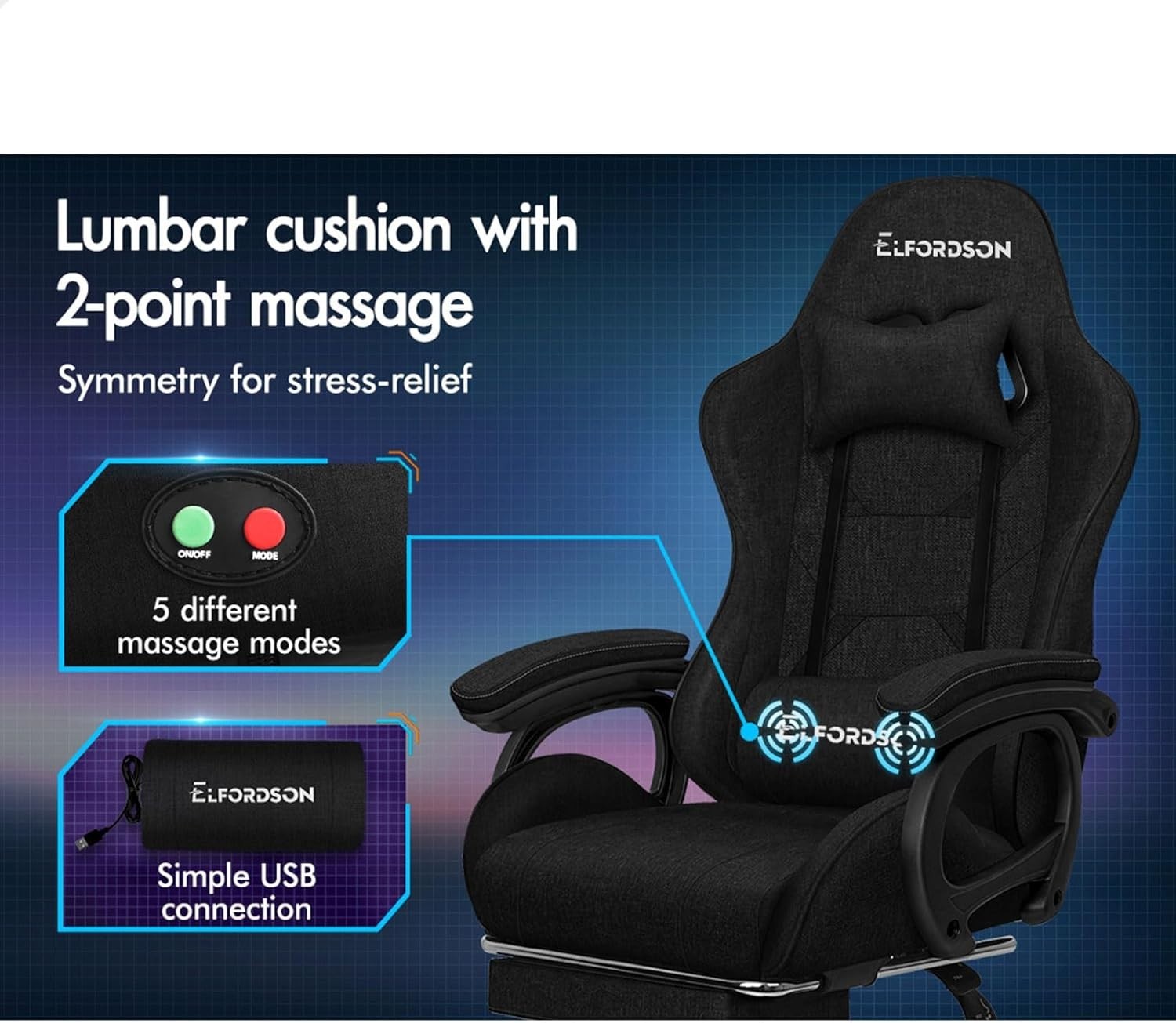Gaming Chair Ergonomic Recliner Office Swivel Desk Seat Linen Fabric Black
