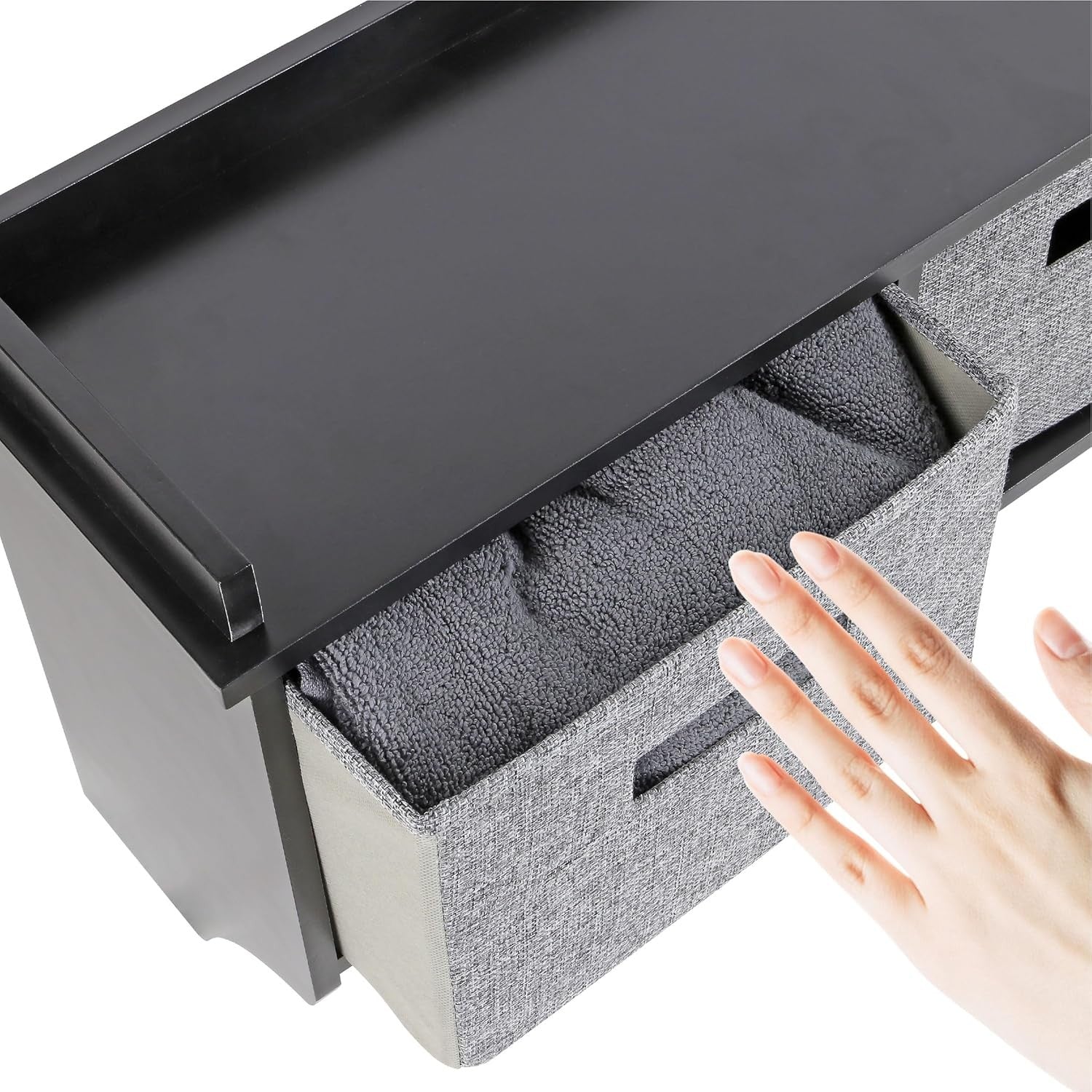 Black Wall Mounted Coat Rack | 3 Hooks with 2 Baskets Hallway Organizer