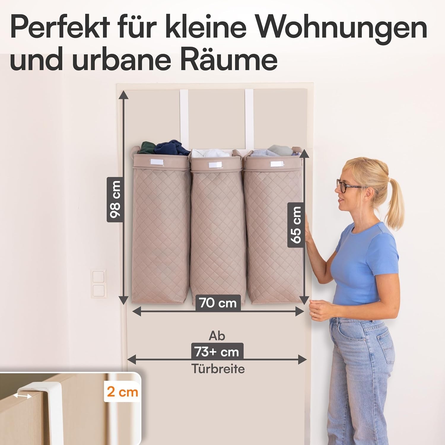 3-Bag Hanging Laundry Hamper Sorter with Handles, Space-Saving Wall Organiser
