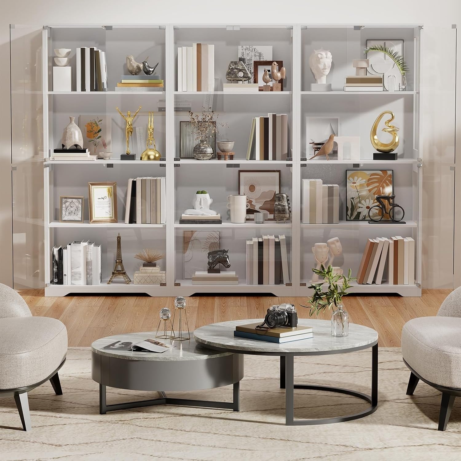 4 Tier Glass Display Cabinet with LED Lights White Trophy Bookcase 165cm