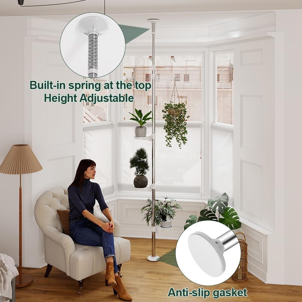 4 Tier Adjustable Tension Pole Plant Stand Indoor Corner Flower Shelf Rack
