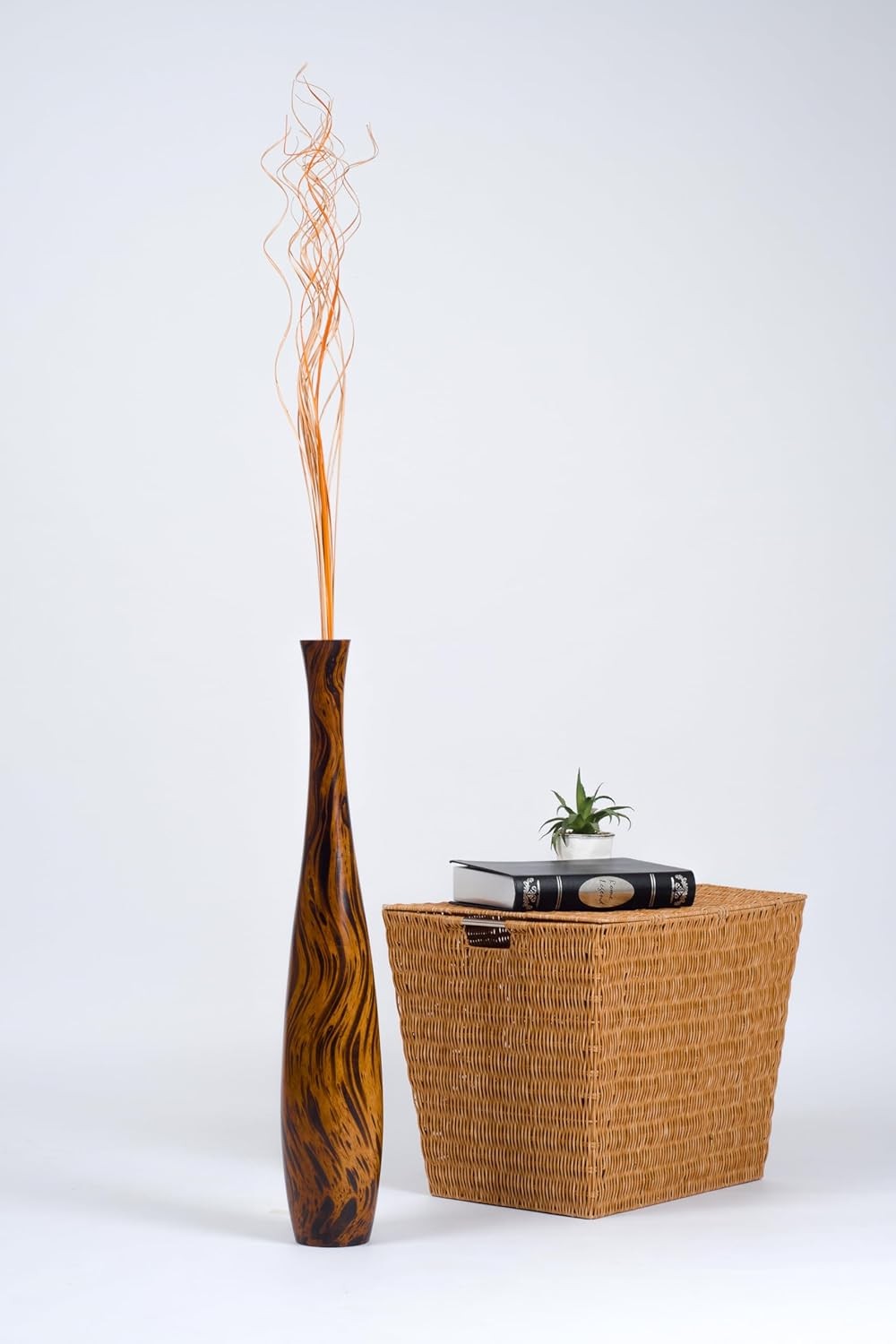 Tall Wooden Floor Vase 70cm – Rustic Farmhouse Pampas Grass Home Decor
