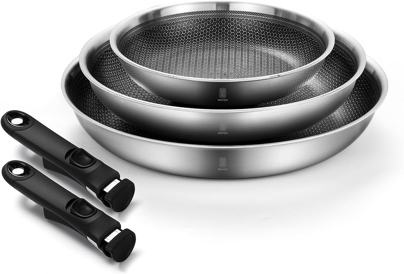 7Pcs Non Stick Frying Pan Set 20/25/30 cm with Lids & Detachable Handles