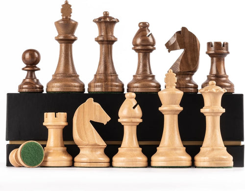Triple Weighted Wooden Chess Pieces Set 3.75" King w/ Bags & Extra Queens