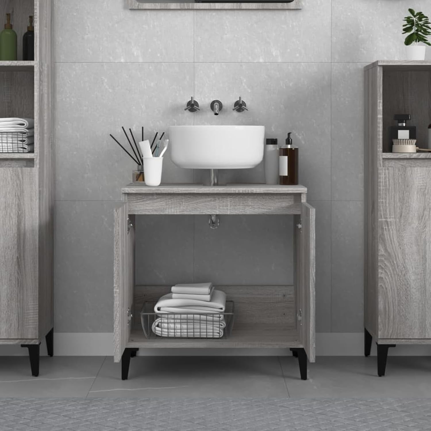 Grey Sonoma Bathroom Sink Cabinet | Modern Under Sink Storage 58x33x60cm