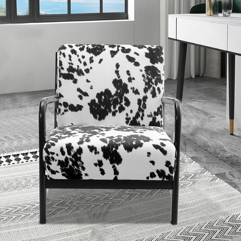 Velvet Spot Print Armchair High Back Lounge Chair with Wood Frame
