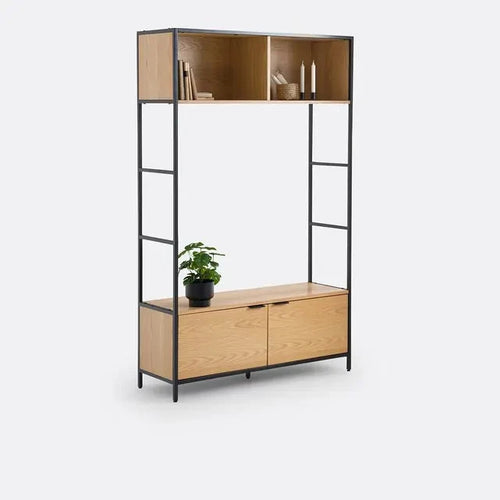 Modular TV Unit Oak Wood Metal Frame Storage Shelf Stand 120cm