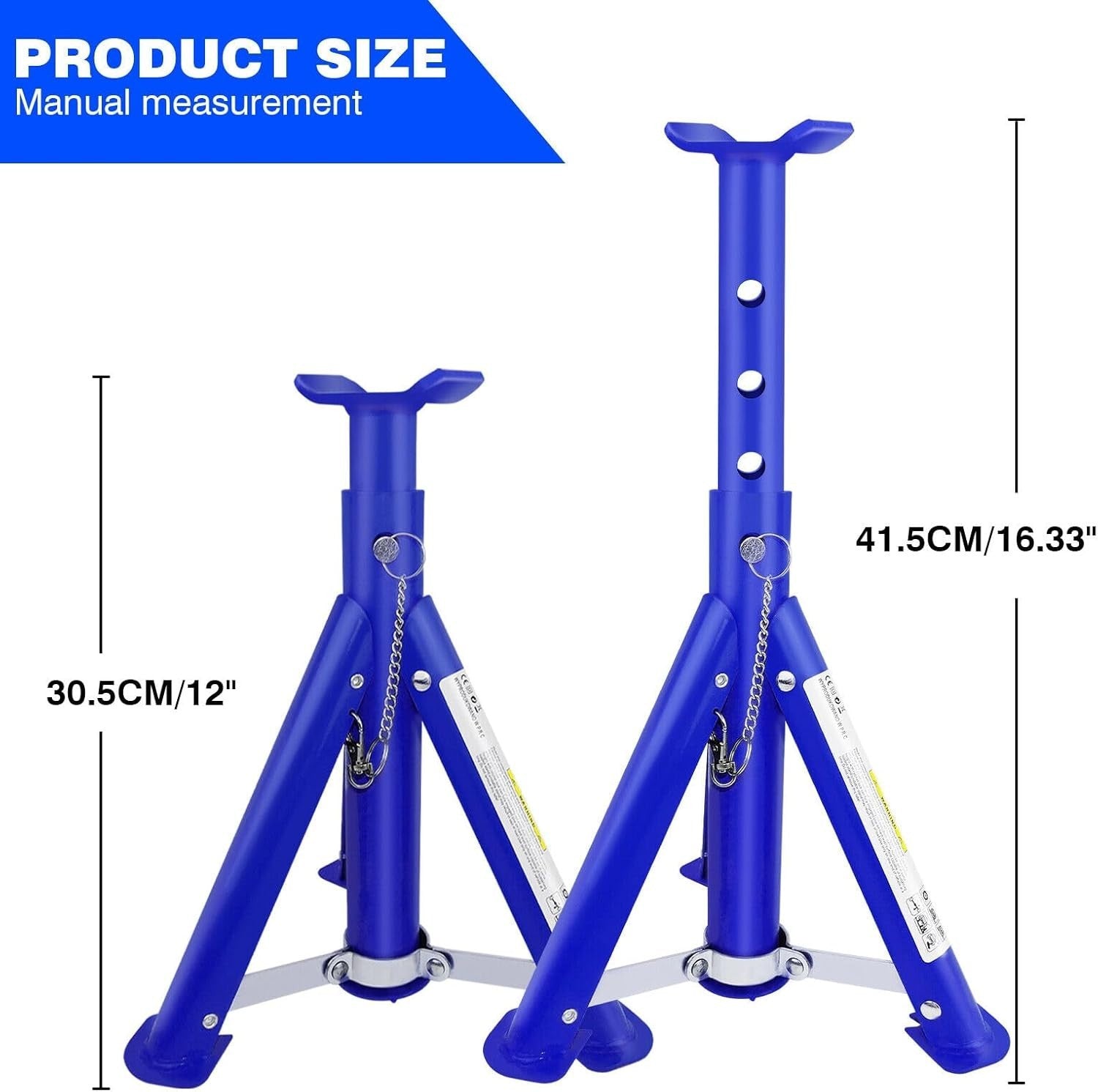 Pair of 3 Ton Axle Stands Heavy Duty Adjustable Folding Car Wheel Supports 408mm