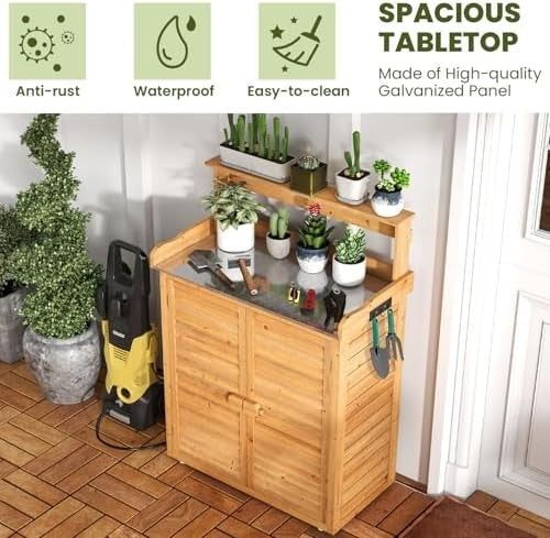 Wooden Garden Shed 87x45x120cm Outdoor Tool Storage Cabinet Natural