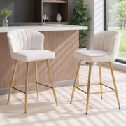 Set of 2 Beige Velvet Bar Stools with Gold Metal Legs Adjustable Counter Chairs