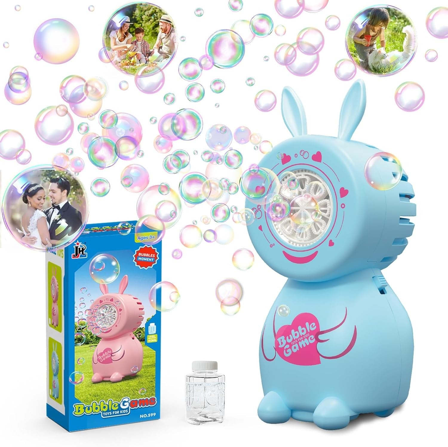 Easter Bunny Bubble Machine Kids Toy 8 Hole LED Portable Blue