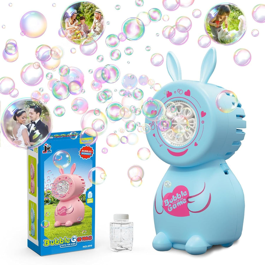 Easter Bunny Bubble Machine Kids Toy 8 Hole LED Portable Blue