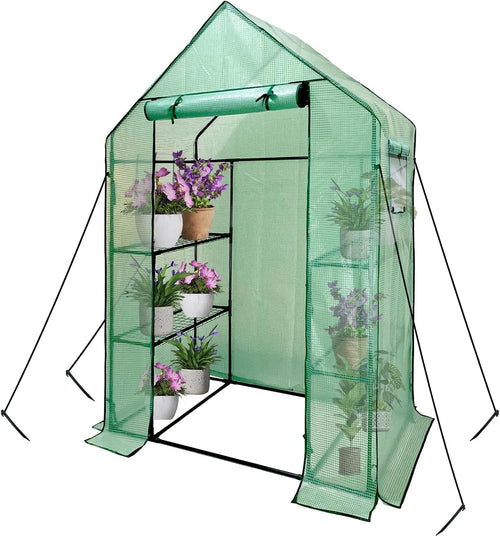 Walk-In Greenhouse 6 Shelves | Heavy-Duty Steel Frame | Reinforced PE Cover