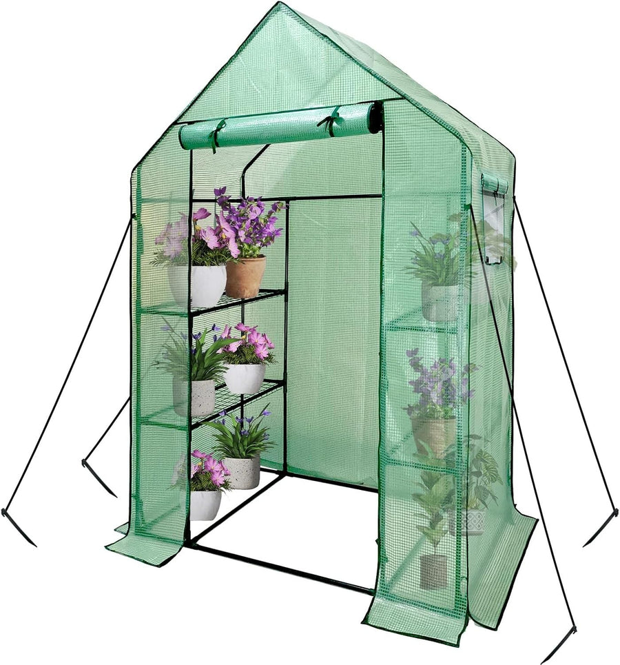 Walk-In Greenhouse 6 Shelves | Heavy-Duty Steel Frame | Reinforced PE Cover