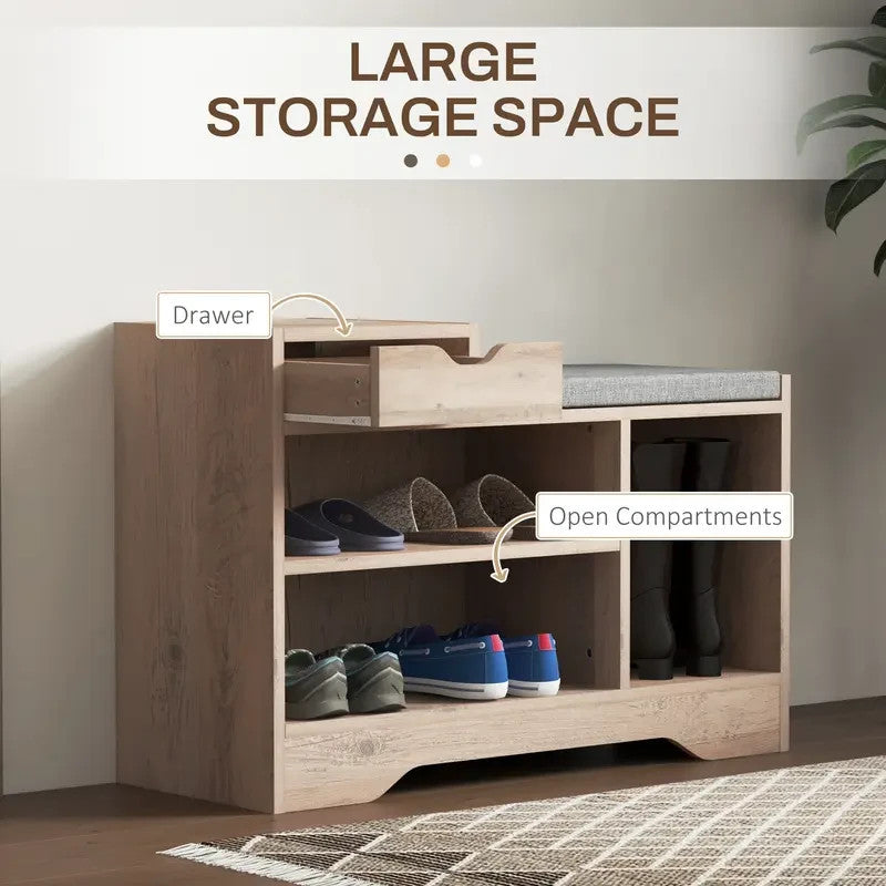 Shoe Storage Bench with Drawer & Cushion – Entryway Seat & Rack Unit