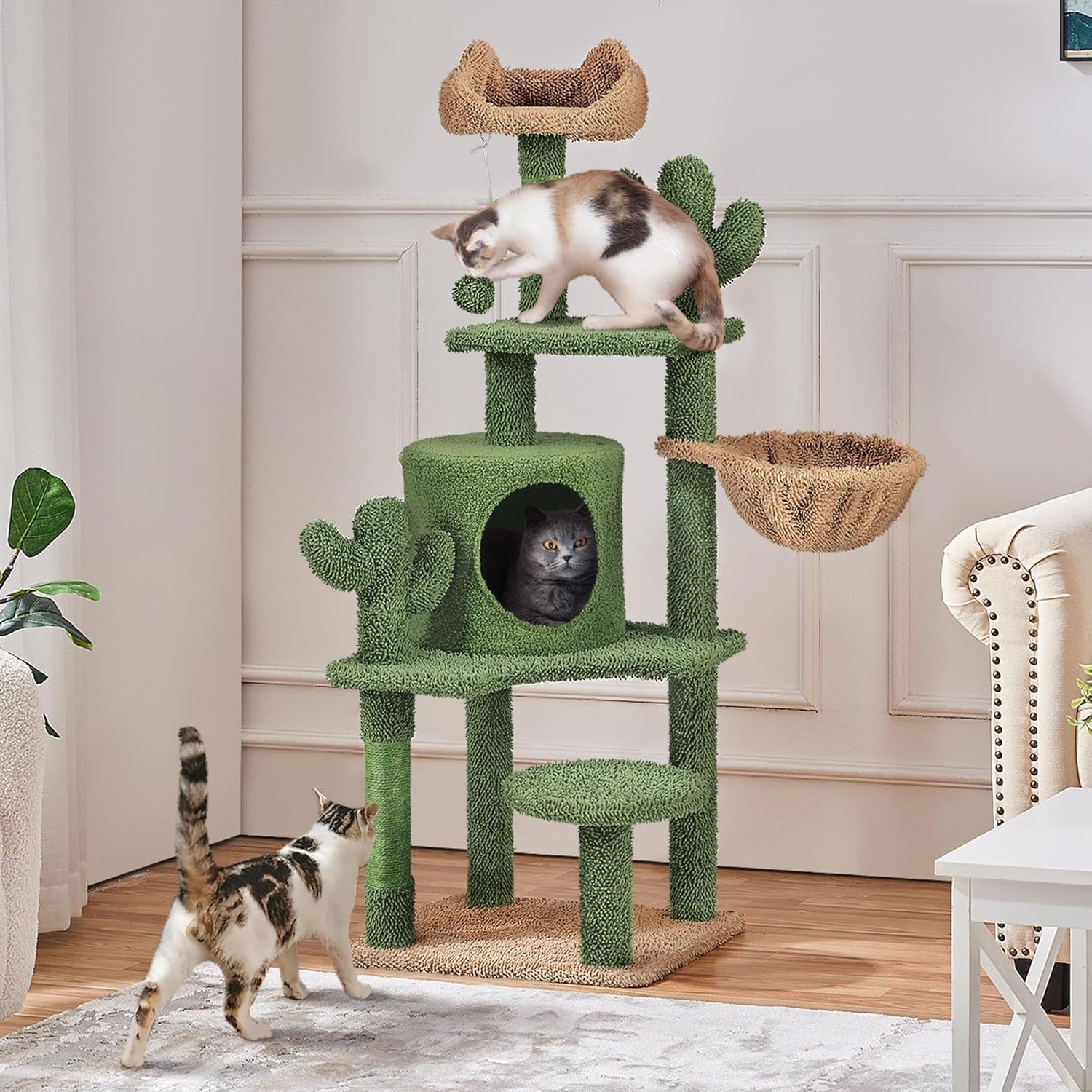 Cactus Cat Tree 135cm Multi Level Condo Scratching Posts Tower Indoor Cats