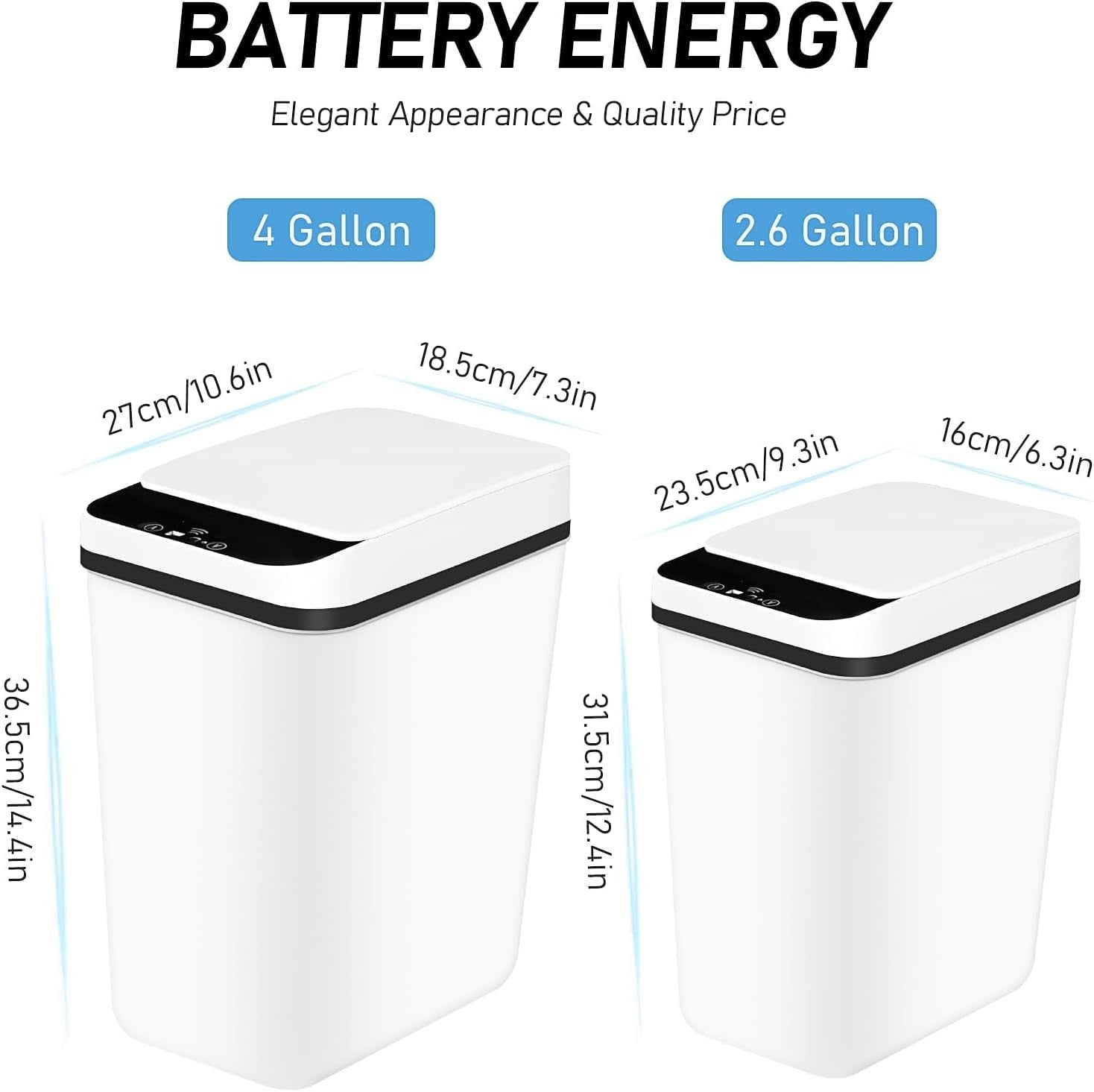 2 Pack Touchless Sensor Bins 4.7 & 3 Gallon White