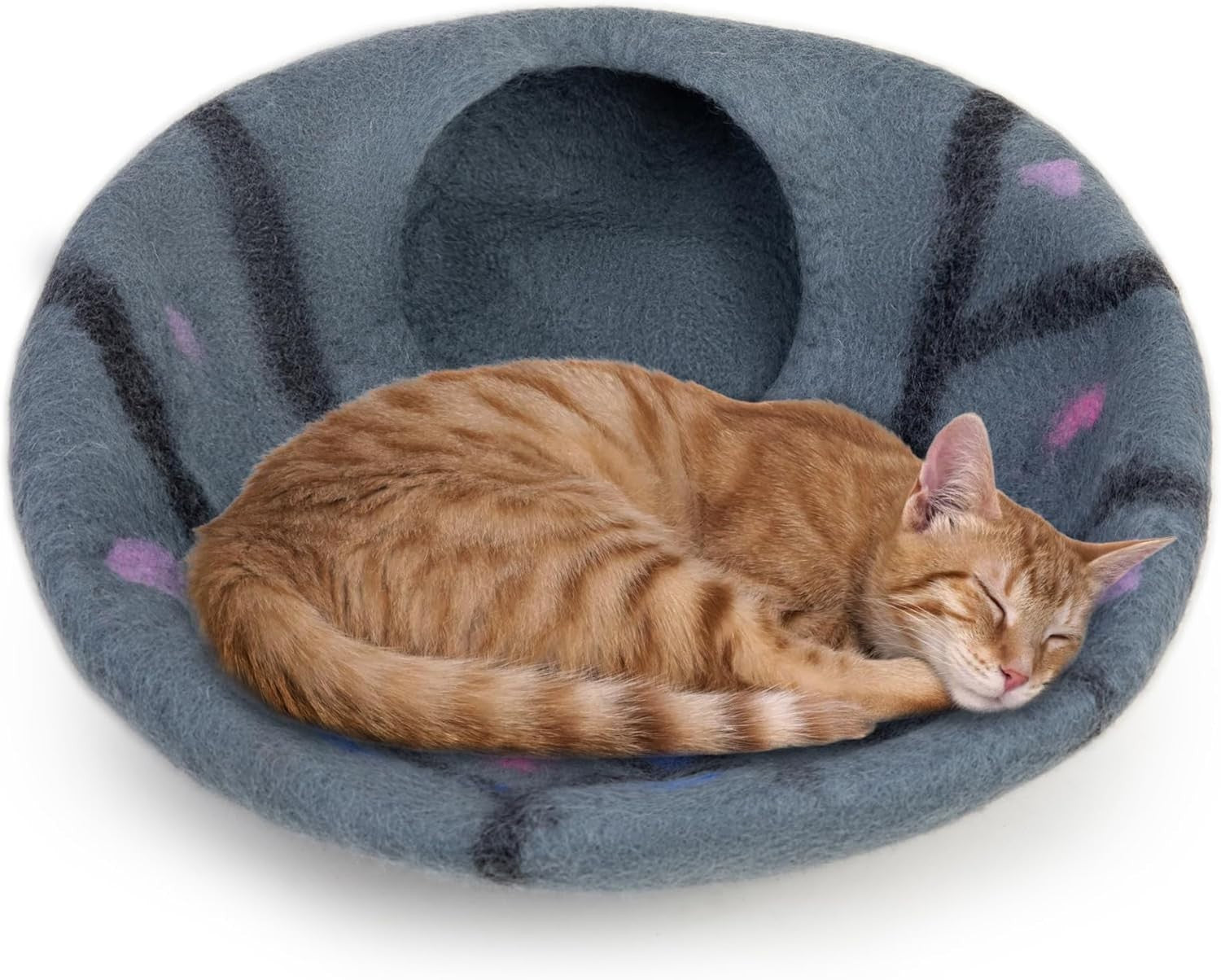 Wool Cat Cave Bed Handmade Merino Felt Cat House Indoor Kitten Hideaway