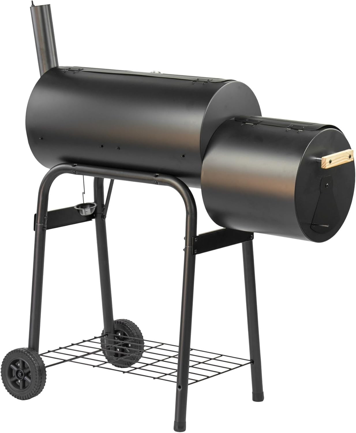 Charcoal Smoker BBQ Grill with Dual Chambers Thermometer Wheels Outdoor