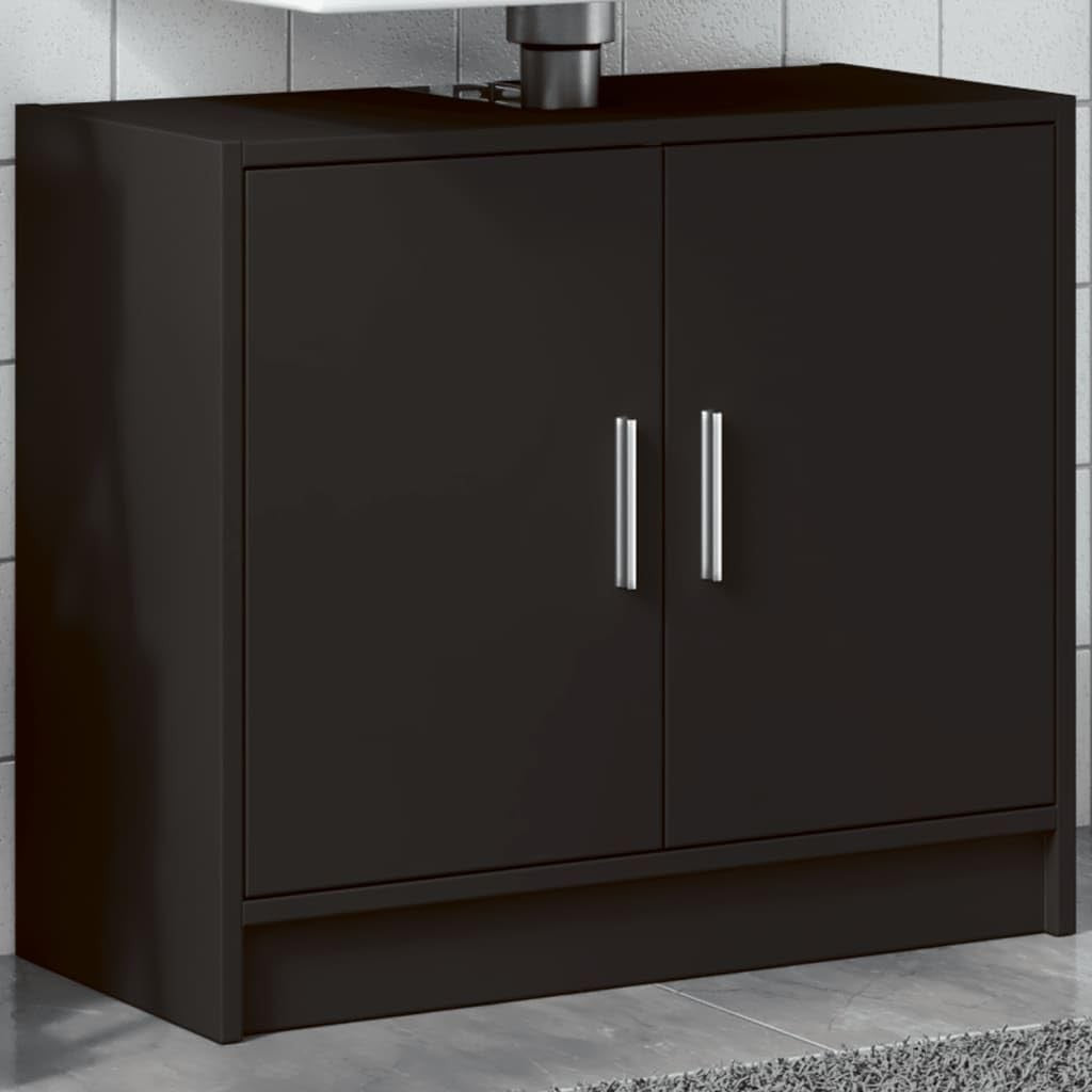 Black Under Sink Bathroom Cabinet – Modern Double Door Vanity Storage Unit 63cm