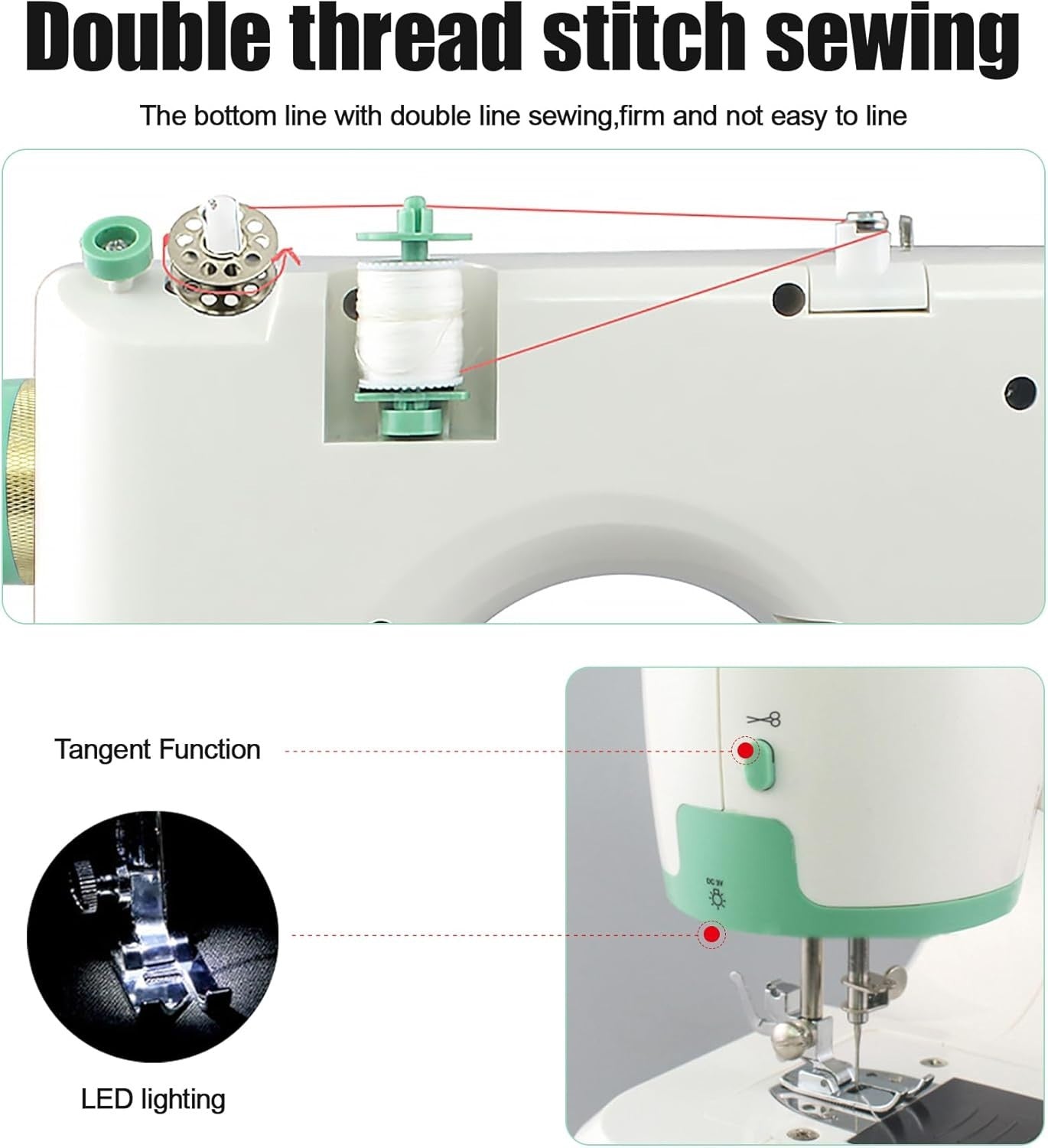 16 Stitch Mini Sewing Machine Electric Dual Needle Extension Table Kit