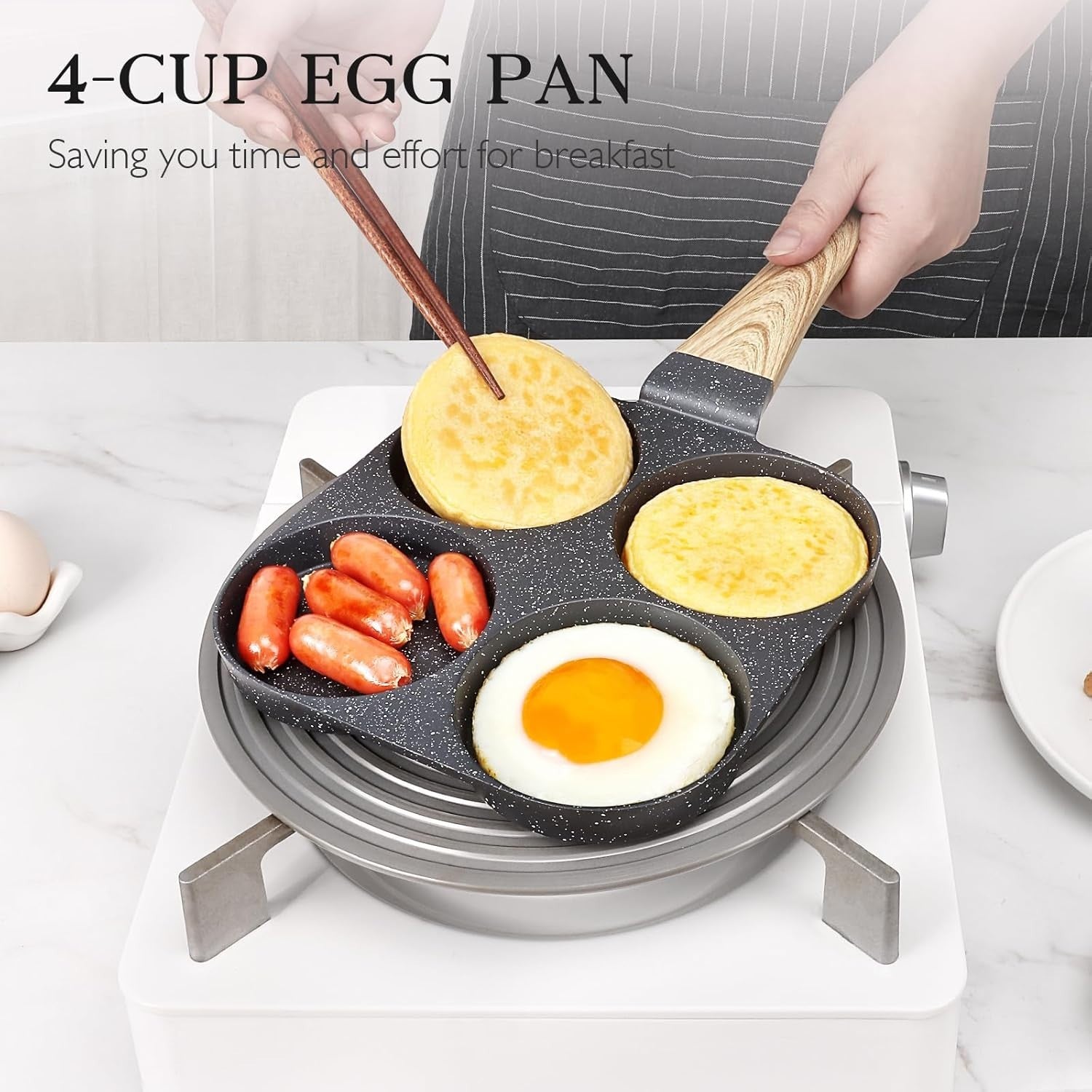 4-Cup Non-Stick Egg Pan Granite Omelette Skillet, Grey Multi-Section Pan