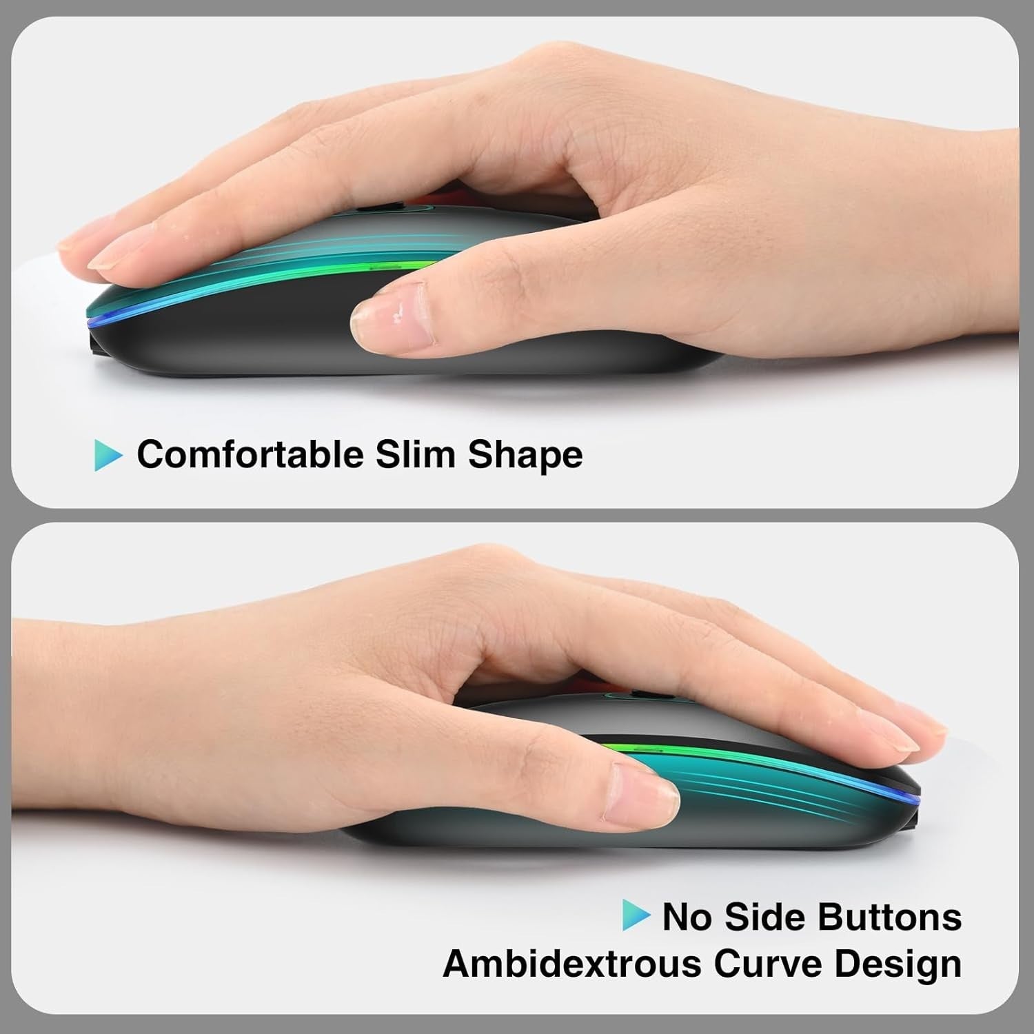 Slim Rechargeable Wireless Mouse Bluetooth 2.4G Silent Ergonomic 1600DPI