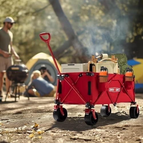 Red Heavy Duty Camping Wagon 150kg Extra Wide Wheel Folding Festival Garden Cart