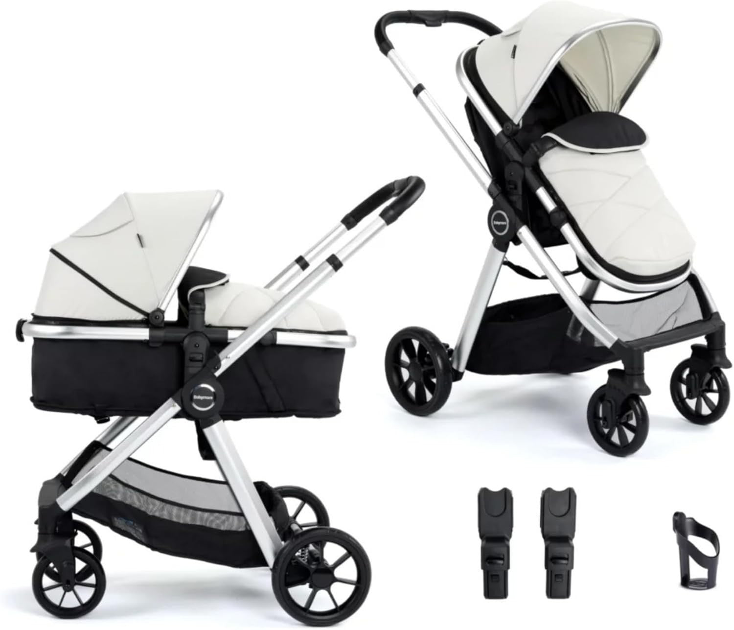 Silver 2 in 1 Baby Pram Pushchair Lightweight Foldable Carrycot