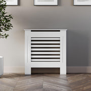 Small White Radiator Cover Modern MDF Cabinet Horizontal Slat W78xH81.5cm
