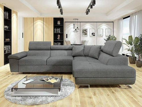 Grey L Shaped Corner Sofa Bed with Storage – 5 Seater Chenille Sleeper