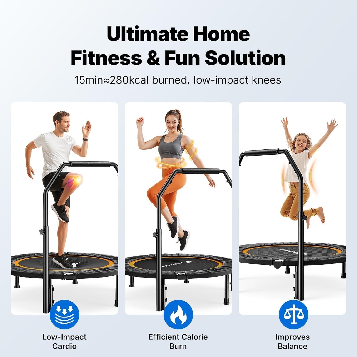 40” Foldable Fitness Rebounder Trampoline Quiet Indoor Exercise 330lb