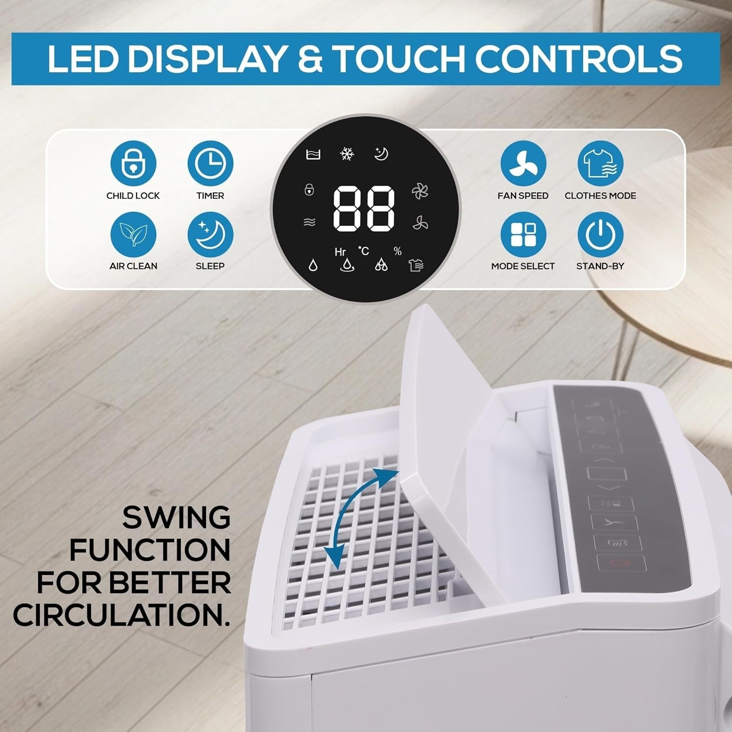 20L Dehumidifier HEPA Air Purifier Laundry Mode Quiet 5.5L Tank