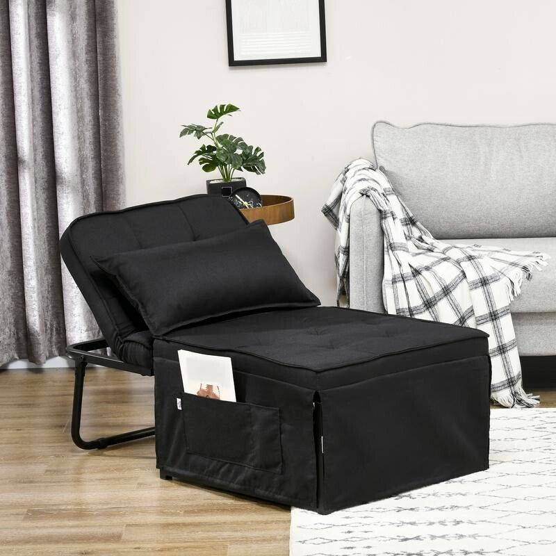 4-in-1 Folding Chair Bed w/ Pillow & Pockets – Recliner, Ottoman, Sleeper