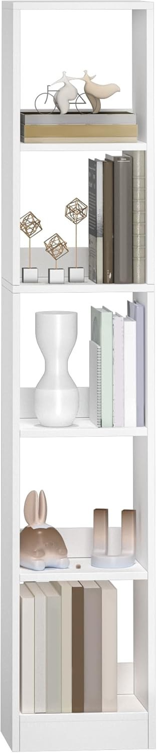 Modern 5-Tier White Wooden Bookshelf, Adjustable Shelves, 24x30x153 cm