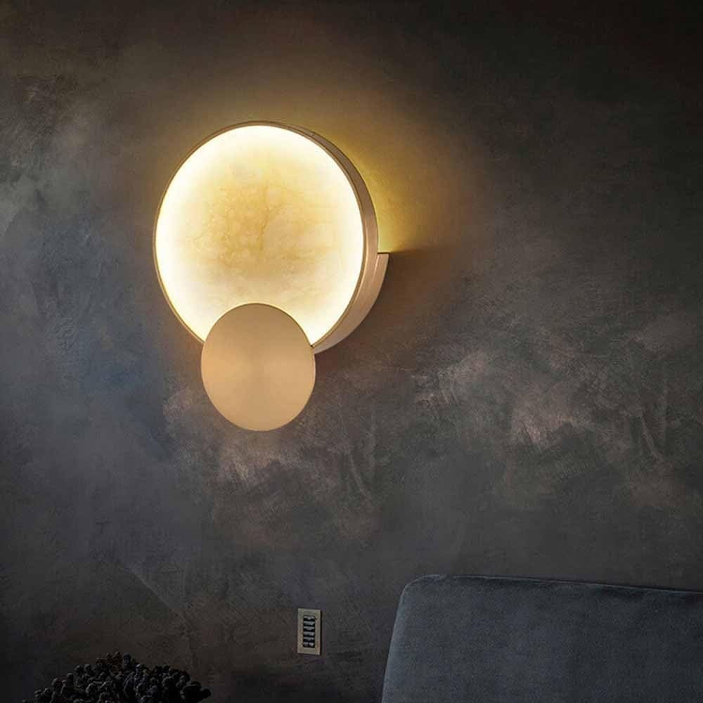 Gold Alabaster Marble Wall Light – Luxury Round Sconce for Hallways