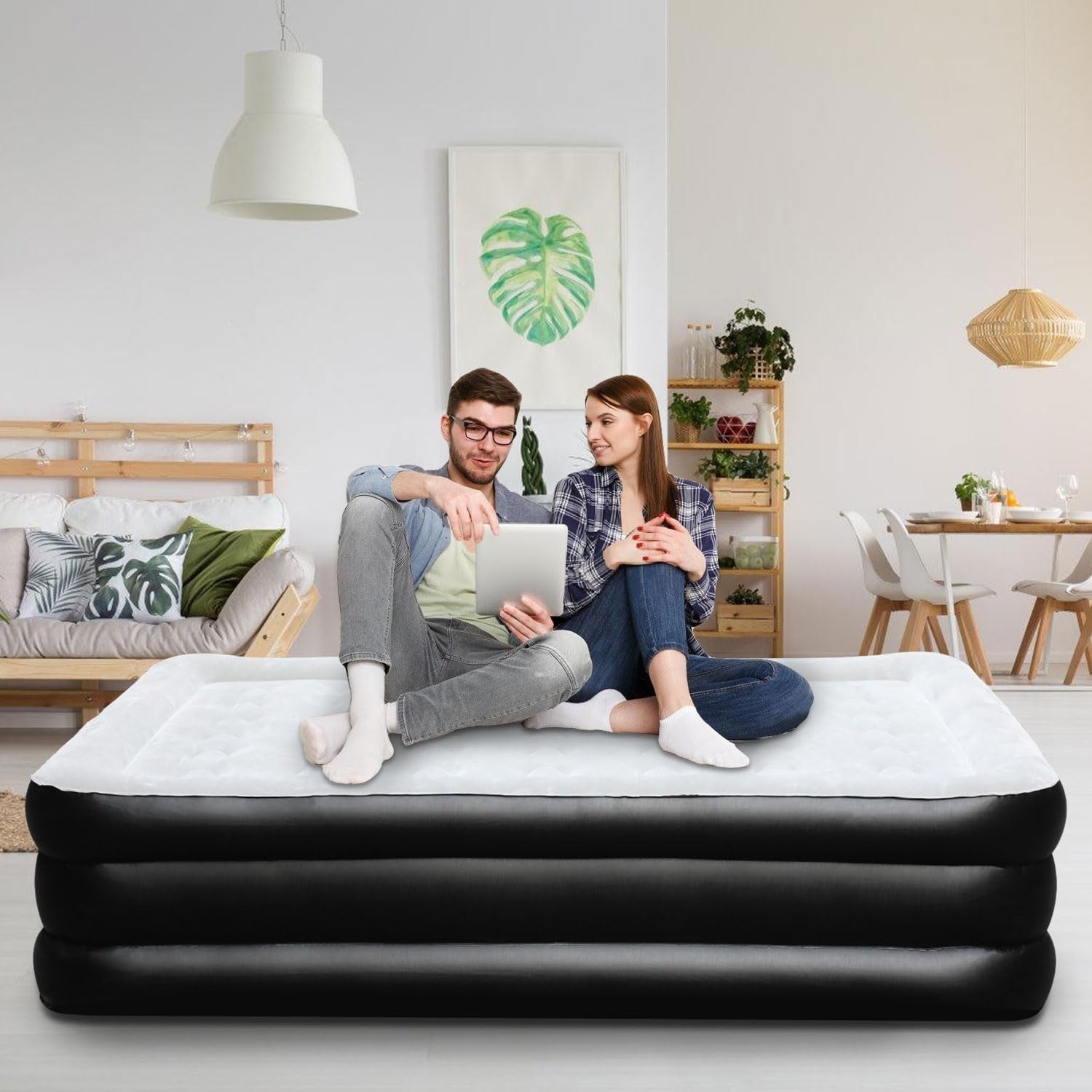 Single Air Bed with Built-in Pump, Inflatable Mattress 190x100x46