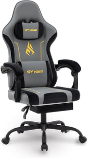 Ergonomic Gaming Chair Recliner Footrest Lumbar PU Leather Grey
