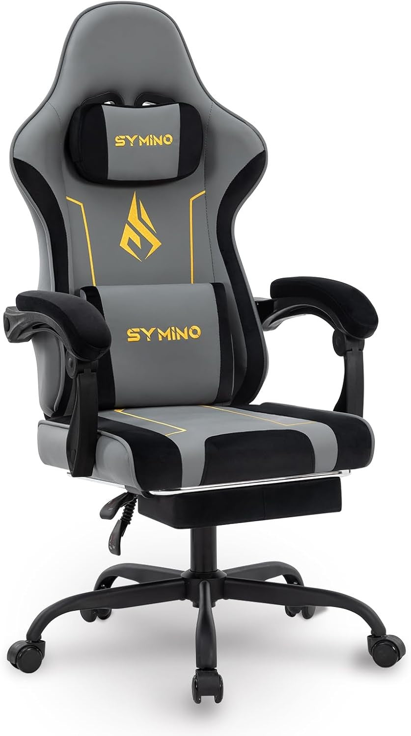 Ergonomic Gaming Chair Recliner Footrest Lumbar PU Leather Grey