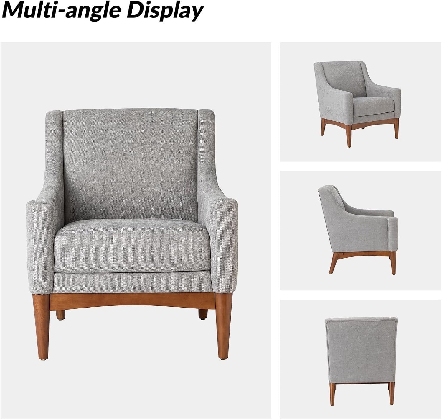 Grey Fabric Accent Armchair Upholstered Lounge Chair for Living Room