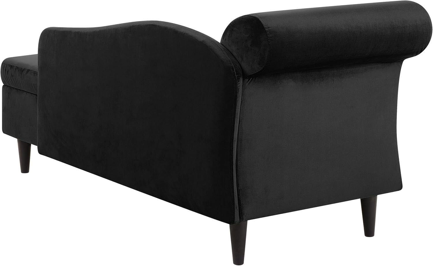 Black Velvet Left Hand Chaise Lounge with Storage Solid Wood Legs Comfort