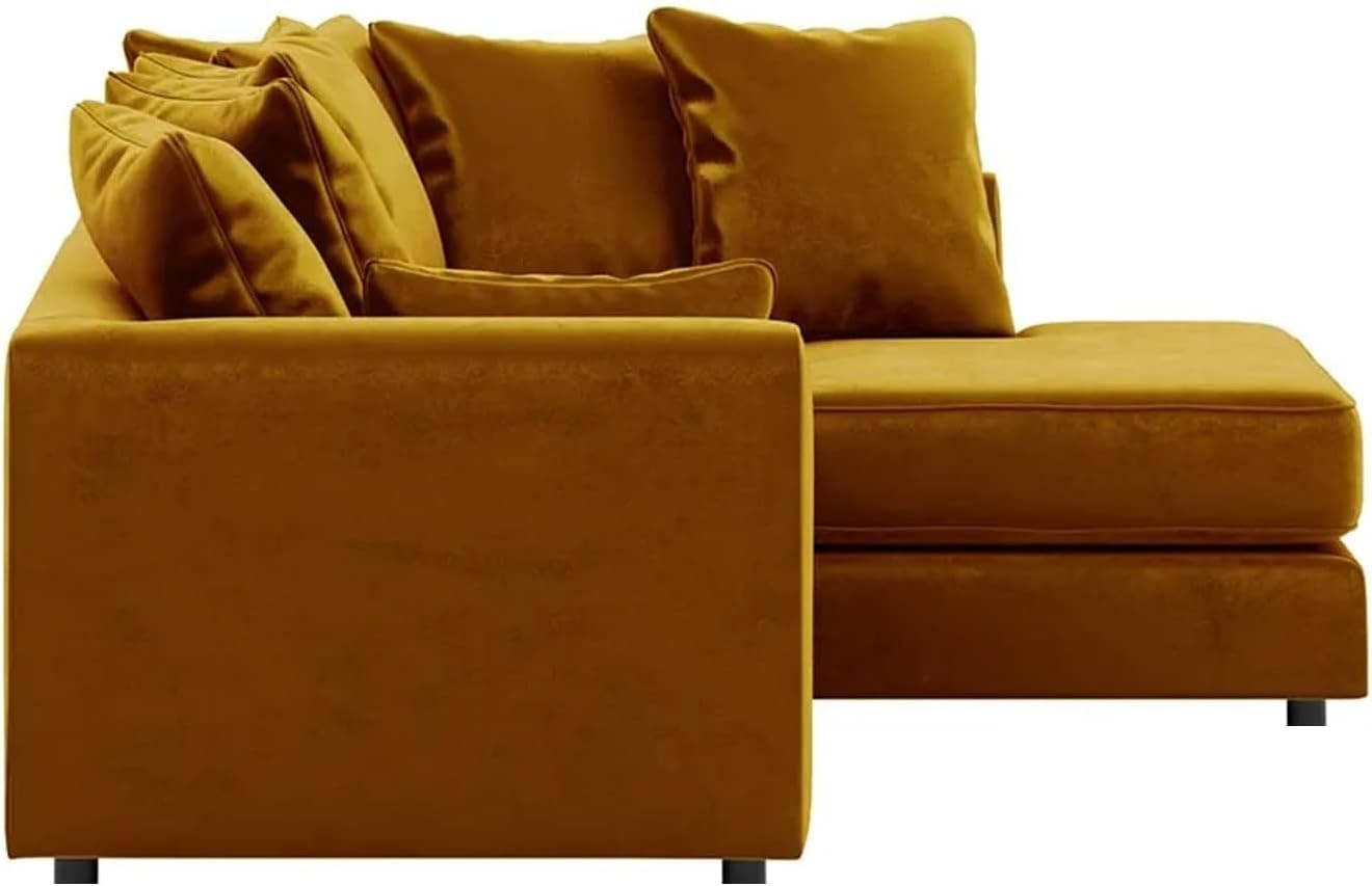 Gold Plush Velvet L-Shaped Corner Sofa RH Full Foam Cushions 4 Seater